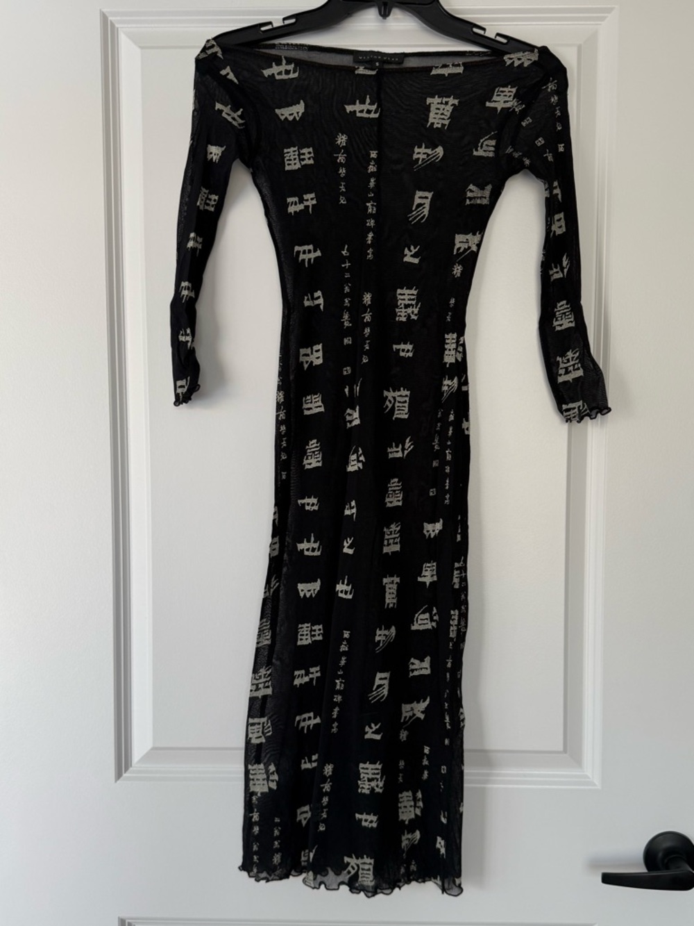 Weston Wear Black Sheer Long-Sleeve Midi Dress with White Script
